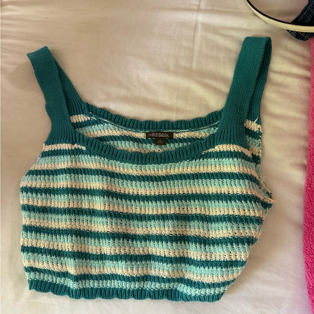 Wild Fable Teal and Cream Striped Tank Top